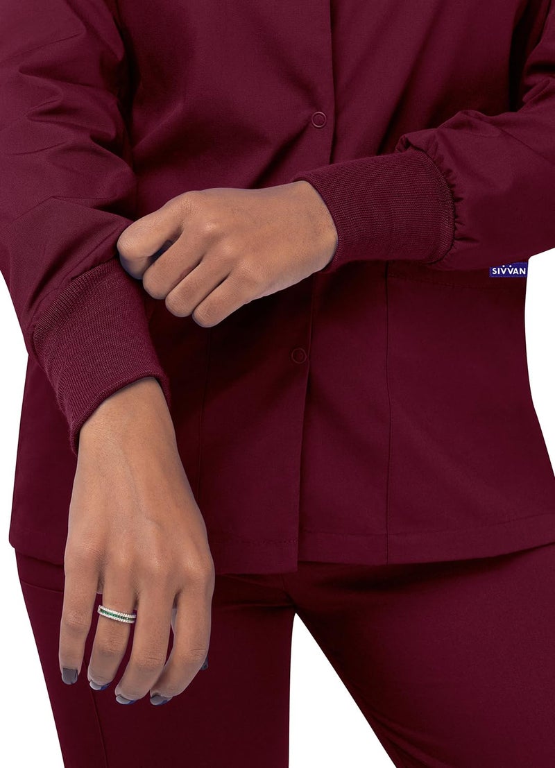 Sivvan سيفان سكرابز للنساء - جاكيت دافئ بضغط أمامي - S8306 - بورغندي - M - Image 5